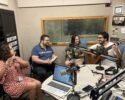 Left to Right: musicians Morgana Morena (flute) Fabio Oliveira (pandeiro), Fernanda Silveira (cavaquinho), Joao Camarero (7-string guitar),